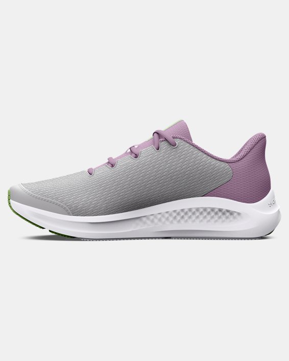 Girls' Grade School UA Charged Pursuit 3 Big Logo Running Shoes in Gray image number 1